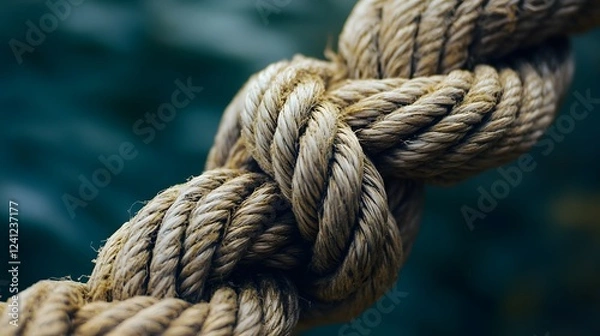 Fototapeta Close-up of a rope with an intricate knot, symbolizing strength and defined laws 
