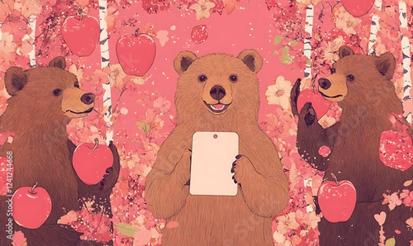 Fototapeta Bear cartoon 2d illustrator for card or wallpaper