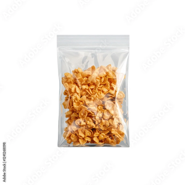 Obraz Caramel cornflakes in a clear plastic bag isolated on transparent background