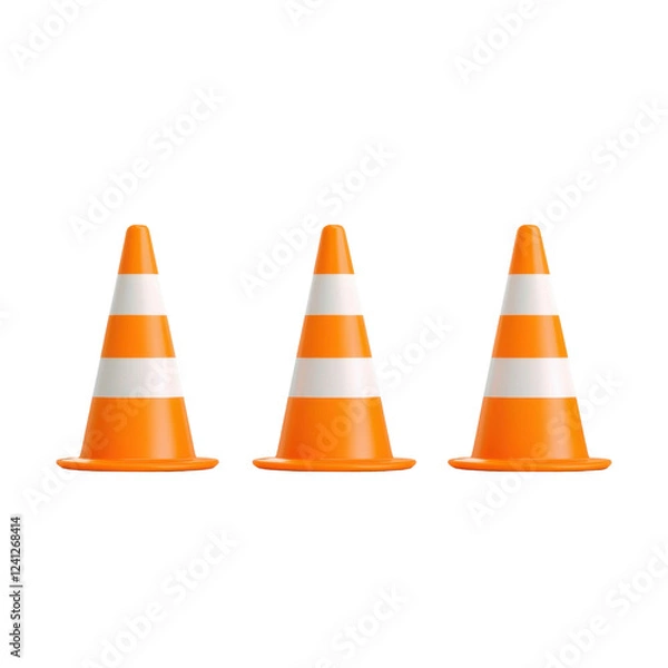 Fototapeta Safety Cones in Bright Orange Color for Road Work and Construction Use