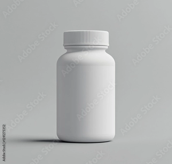 Fototapeta 3D rendering of a white supplement bottle mockup on a grey background with a clipping path and isolated on a gray background, close-up.