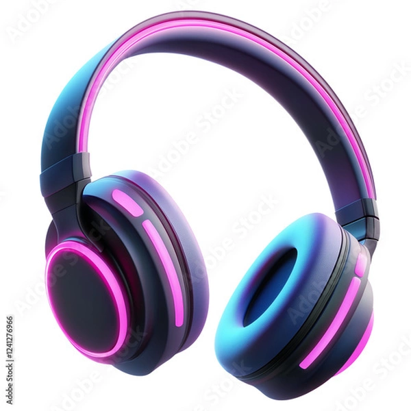Fototapeta Glowing neon pink wireless headphones revealing sleek design, capturing futuristic tech aesthetic against transparent background for modern music and gaming visuals
