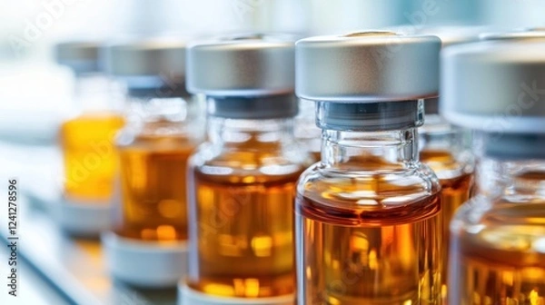 Obraz A closeup reveals a collection of vials containing innovative therapeutic compounds their labels marked with codes and descriptions of epigenetic agents highlighting the pharmaceutical