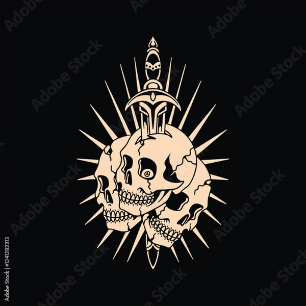 Fototapeta skulls and dagger tattoo vector design