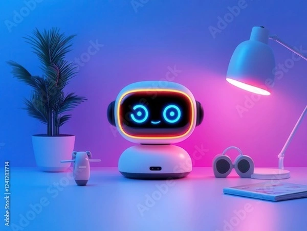 Fototapeta Futuristic AI assistant creating personalized bedtime stories for children through voice interaction