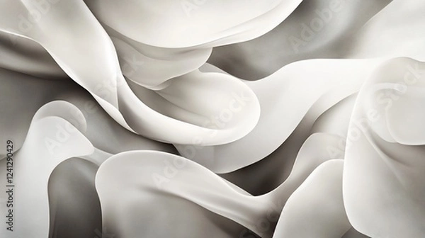 Fototapeta Abstract grayscale fabric texture with flowing, wavy folds and soft light.