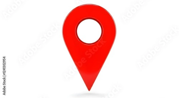 Obraz A vibrant, glossy red location pin icon, presented in a 3D style, against a pure white background.