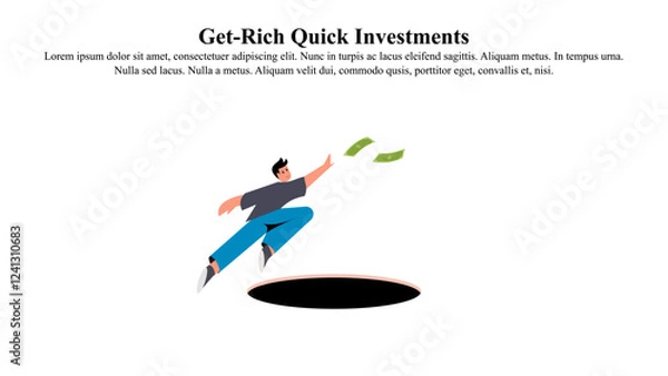 Fototapeta Illustration concept of a man trying to get rich and falling into a trap.