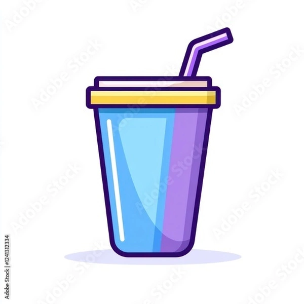 Fototapeta Colorful drink cup with straw, isolated on white, for menu design
