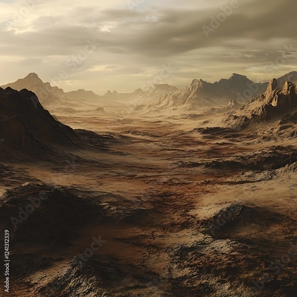 Fototapeta Expansive golden sand dunes with palm trees and scenic mountains under sky