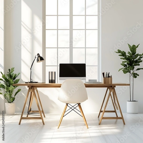 Fototapeta High rise business office stylish modern design large windows panoramic city skyline