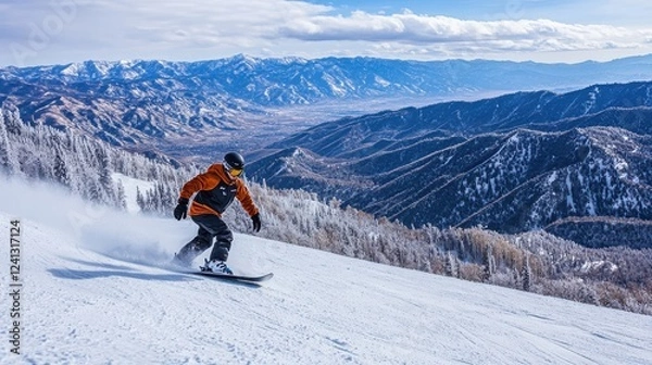 Fototapeta Exciting Snowboard Action on Stunning Mountain Slopes Under Bright Sky