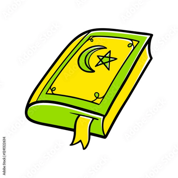 Fototapeta Colorful Hand-drawn Quran Illustration with Crescent Moon and Star