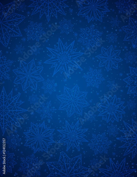 Fototapeta Blue christmas background with snowflakes and stars, vector illu