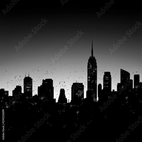 Fototapeta Abstract city skyline at night batman movie look background concept generative ai silhouetted skyline cityscape architecture illustration building city vector