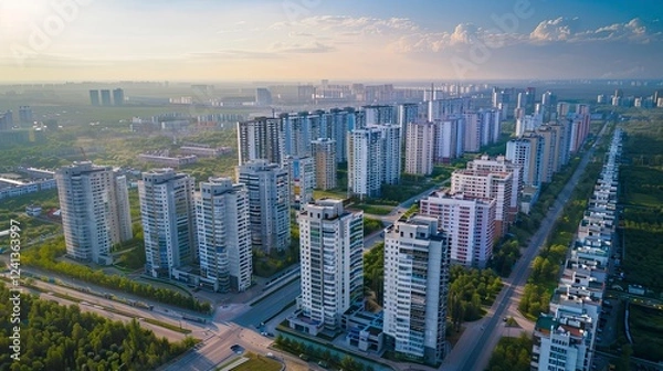 Fototapeta aerial view of buildings in the city, buildings in city