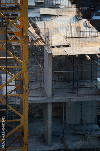 Obraz building under construction on a cold day