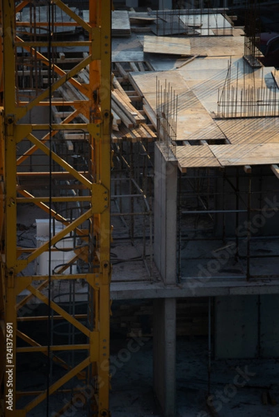 Obraz building under construction on a cold day