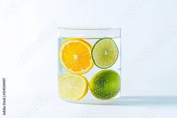 Fototapeta Vibrant Fruit Infused Water with Citrus Slices in Transparent Glass Container