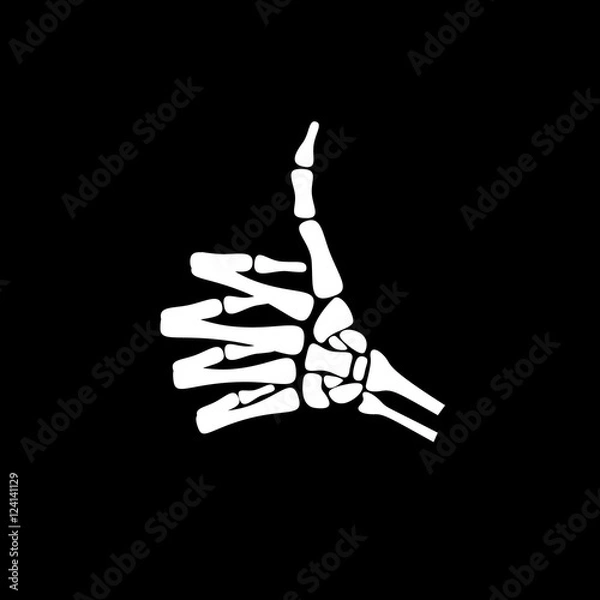 Obraz White hand bone raise thumb in black background