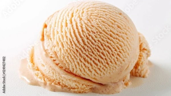 Obraz Peach ice cream scoop melting, white background, dessert