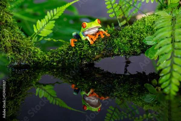 Fototapeta Red eyed tree frog in the pond