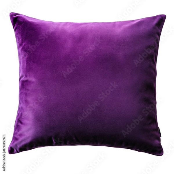 Fototapeta A plush purple velvet pillow rests on a black background