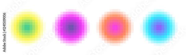Obraz Simple Pixel Circle Gradient print. Colorful Abstract Gradation Backgrounds. Blur effect Circle mosaic. Square shapes. Electric pink. Noise round forms. Bright colors. Cyber futuristic style. Grid