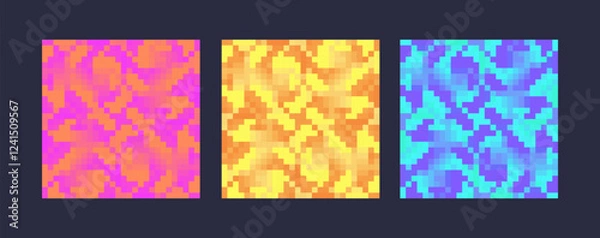 Obraz Pixel abstract seamless pattern. Colorful smooth twisted print. Cyber Tie-dye in Retro Futuristic style. Digital Gradients for background. Geometric grange print. Vector illustration liquid texture