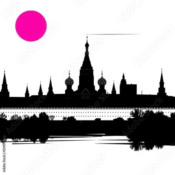 Obraz A silhouette of a person using a tablet against a backdrop of a glowing nocturnal cityscape with skyscrapers illuminated with vibrant lights silhouetted skyline cityscape architecture illustration bui