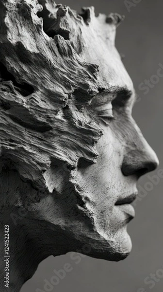 Obraz A raw and aggressive monochrome sculpture, its side profile captured with striking detail using a 55mm lens.