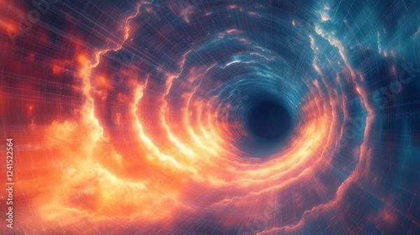 Fototapeta A vibrant cosmic vortex swirling with fiery colors, suggesting a journey through space and time