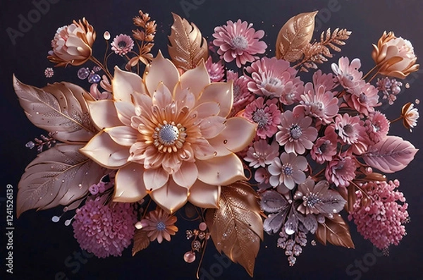 Obraz Celestial Bloom: A Dazzling 3D Flower Adorned with Elegance, Grace, and Sparkling Crystals