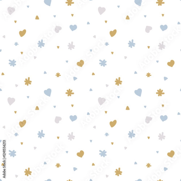 Fototapeta Cute Baby Seamless Pattern. Seamless pattern with hearts, flowers and stars. Background for babies