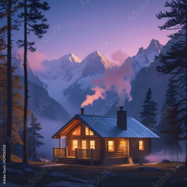 Obraz house in the mountains at night