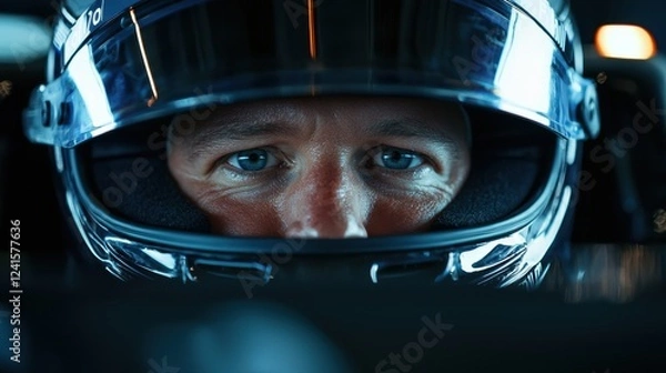 Fototapeta A man wearing a helmet is looking at the camera