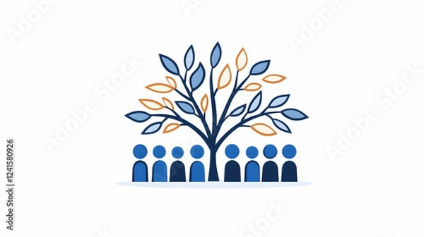 Fototapeta Community growth, diverse team under tree, collaboration, unity, business concept