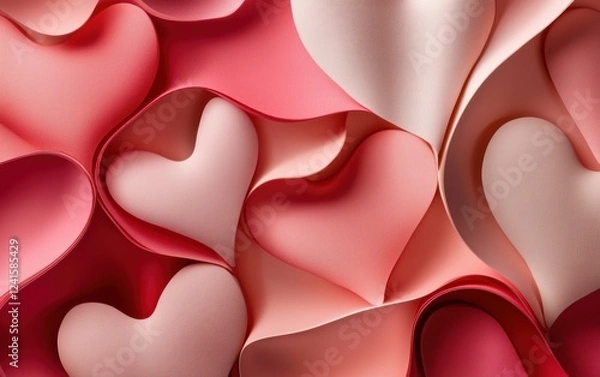 Fototapeta Elegant mockup background with space for text featuring abstract overlapping heart shapes in shades of rose, blush, and for a sophisticated yet playful design for Saint Valentines Day