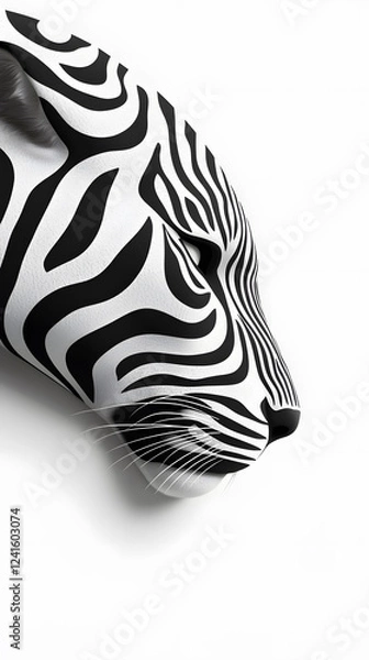 Obraz Abstract wild cat panther head made of black and white stripes flat art poster