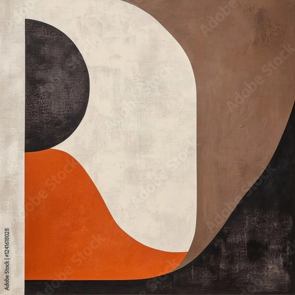 Fototapeta Abstract geometric artwork with bold colors and organic shapes on canvas displayed in a modern setting. Generative AI
