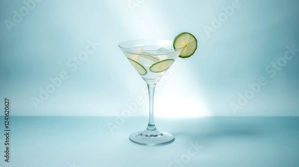 Fototapeta Refreshing Lime Martini Cocktail with Ice Cubes