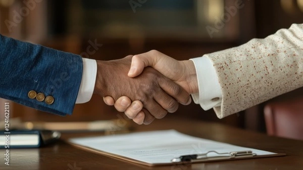 Obraz Handshake symbolizing agreement and partnership in business.