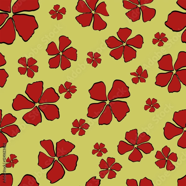 Fototapeta Red flowers on a green background