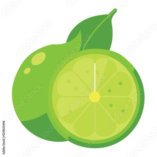 Fototapeta A vibrant illustration of a lime slice with a green leaf.