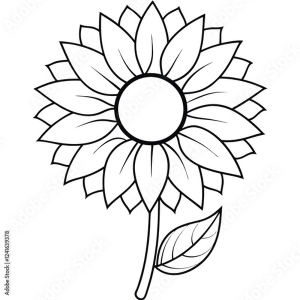 Fototapeta A stylized sunflower illustration with a circular center and elongated petals.