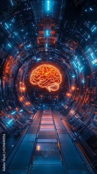 Fototapeta Artificial Intelligence and Human Brain: A Futuristic Representation of Neural Connections.