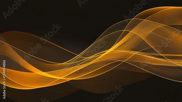 Fototapeta Abstract Golden Waves Flowing Dark Background