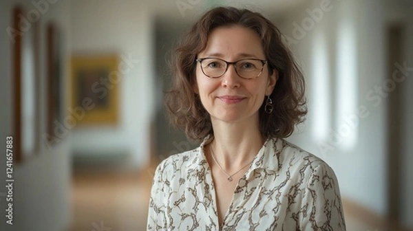 Fototapeta Woman smiles museum hallway portrait professional