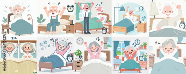Fototapeta vector of an elderly person waking up while raising his hands