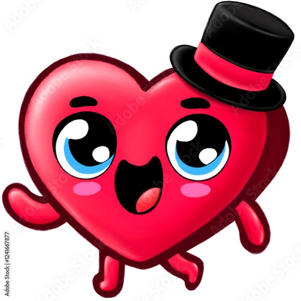 Obraz Happy Heart with Top Hat, Adorable Love Cartoon Character